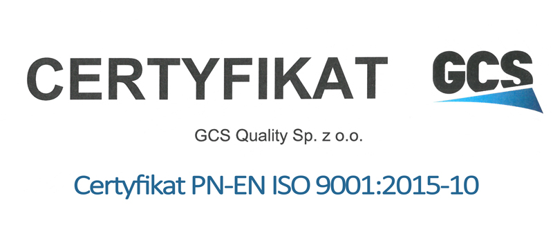 napis na banaerze Certyfikat PN-EN ISO 9001:2015-10